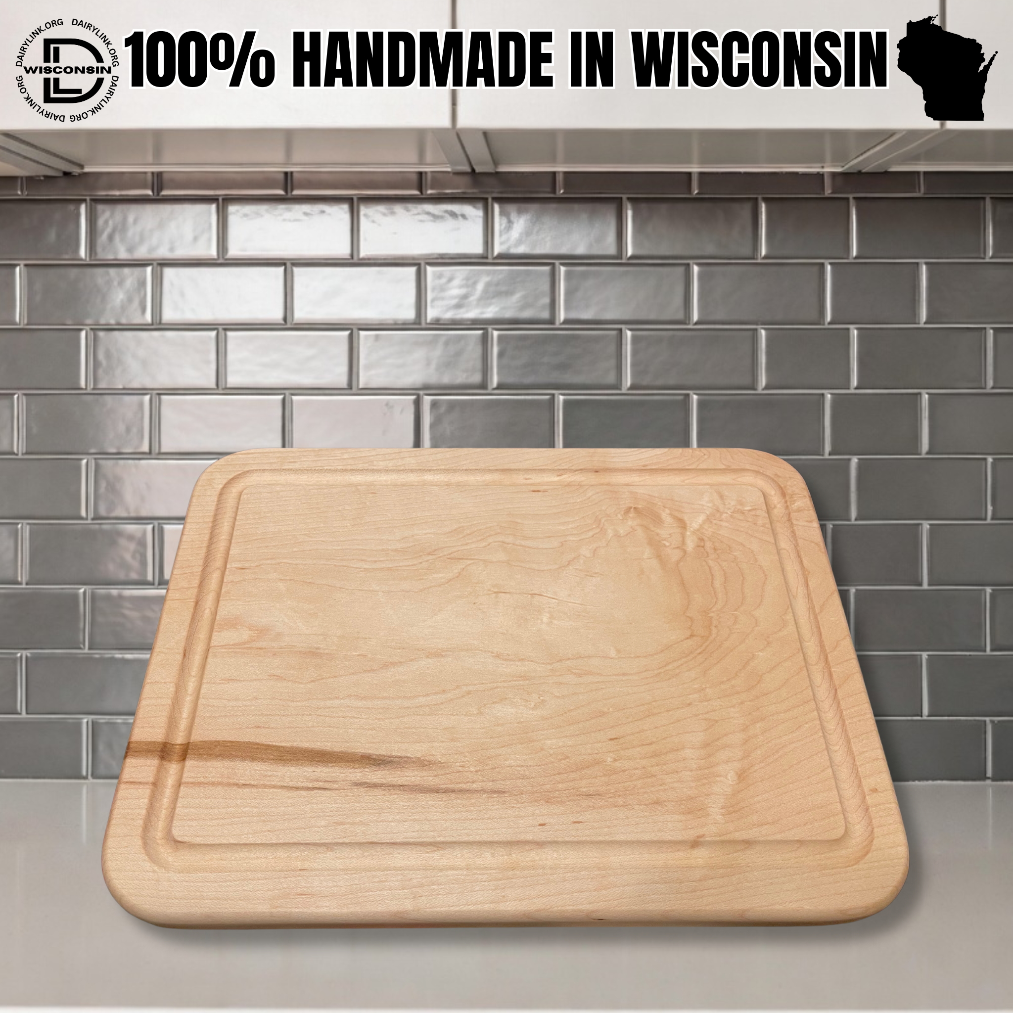 100% Made in Wisconsin Solid Maple Charcuterie Cutting Board 12″ × 9 3/16″